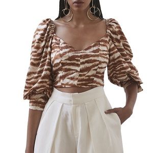 Cult Gaia Debbie printed puff sleeve top, size small